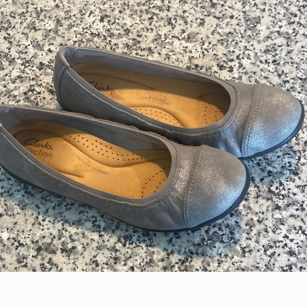 9W Clarks Silver Flats